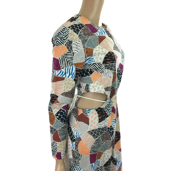 Edun NWT Dress Ecru Multi-Color Broken Tile Poplin Cotton Cut Outs at Waist - Picture 5 of 7